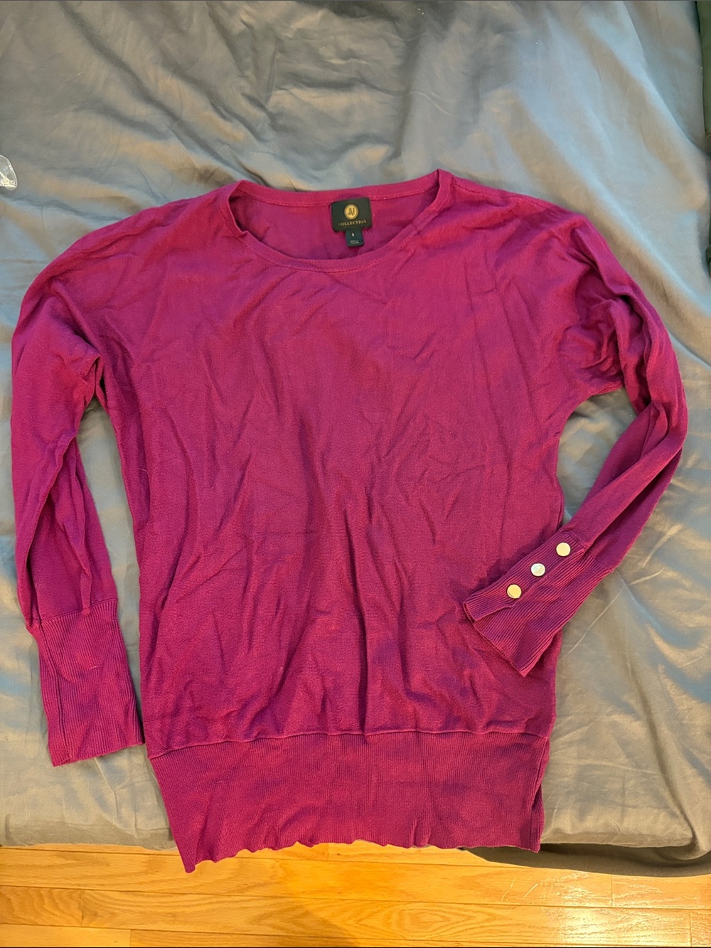 JM Collection Magenta Crewneck Sweater with Button Cuffs